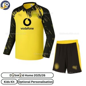 D0rt^_^mund Home Kids Football Kit 2025_26 (Long Sleeve, No Socks)